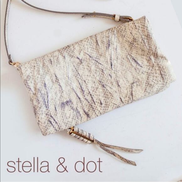 NEW Stella & Dot Crosby Snakeskin Print Leather Crossbody, NWOT, MSRP $248 - Picture 1 of 11